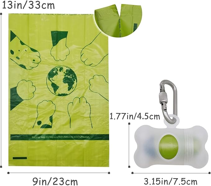 Bag Dispenser Dog Poop Bags Holder Dog Waste Bags Dispenser with Leak-Proof Green Poop Bags for Leash On The Go for Walking Dogs Outdoor (1 Holder 135 Bags, Clear)