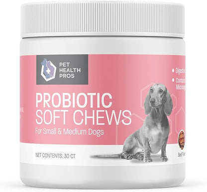 Dog Probiotic Chews for Dogs - Support Healthy Digestion Dog Probiotics and Digestive Enzymes for Gut Health for Dogs - for Traveling, Kenneling and Training - Small/Medium Dog - 30 ct