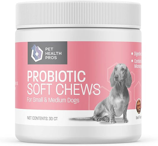 Dog Probiotic Chews for Dogs - Support Healthy Digestion Dog Probiotics and Digestive Enzymes for Gut Health for Dogs - for Traveling, Kenneling and Training - Small/Medium Dog - 30 ct