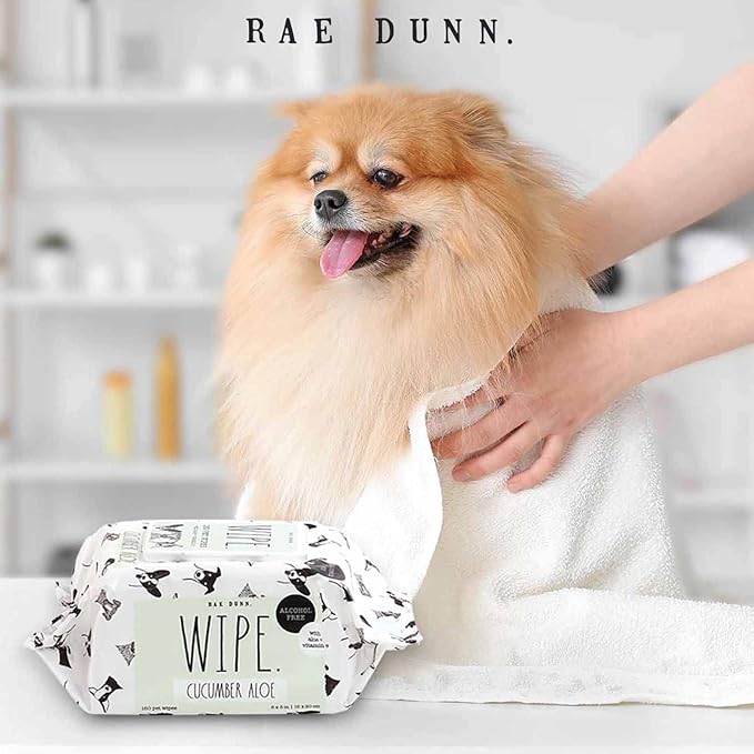 Rae Dunn Pet Wipes, Alcohol Free with Aloe and Vitamin E, Cucumber Aloe, 150 Count