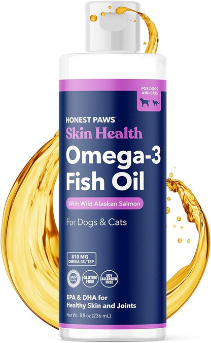 Honest Paws Fish Oil for Dogs - Omega 3 Wild Alaskan Salmon Oil - Healthy Skin, Joints, Nutritional Support, Shiny Coat - Fatty Acid, Pollock Oil - Sustainably Sourced - 8 Oz