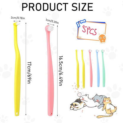 5pcs Dog Cat Toothbrush for Pet Dental Care, Micro Head Pets Toothbrush with Soft Bristles for Dog Oral Hygiene Deep Clean, Multi-Angle Round Pointed Cat Toothbrush