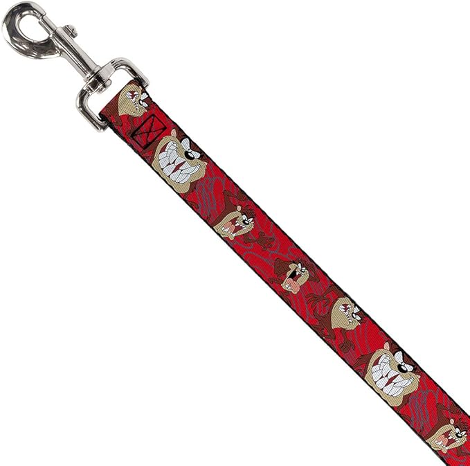 Buckle-Down Dog Leash Tasmanian Devil Expressions Red Swirl 6 Feet Long 1.0 Inch Wide, Multicolor, DL-6FT-WLTTZ003