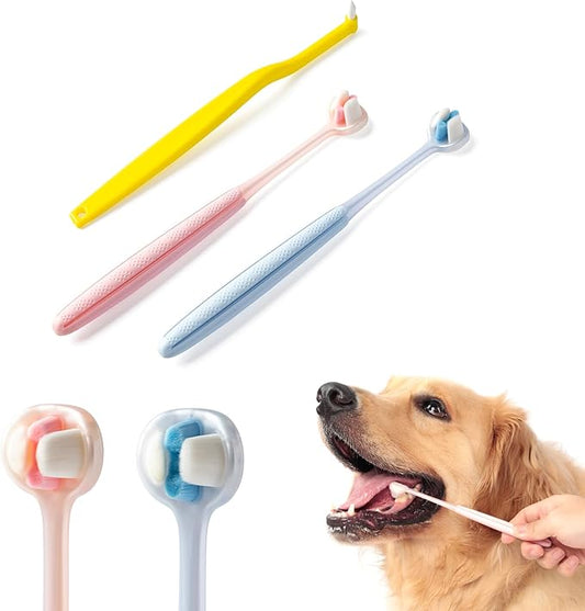 E.M&S.T by Emmeliestella Dog Toothbrush Teeth Cleaning Kit，Three-Sided，Dental Plaque Removal，Oral Hygiene，Freshen Dogs Breath，Reduce Tarta，Extra Soft Bristles, Independent Packaging, Blue&Pink 3PCS
