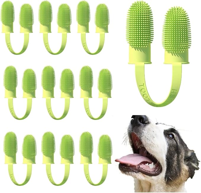 10 Pack Dog Finger Toothbrush Dog Teeth Cleaning Brush 2-Finger Dog Tooth Brushing Kit Dog Cat Toothbrush with Bristles Puppy Dental Care Toothbrush for Small Medium Dog Cat Pet