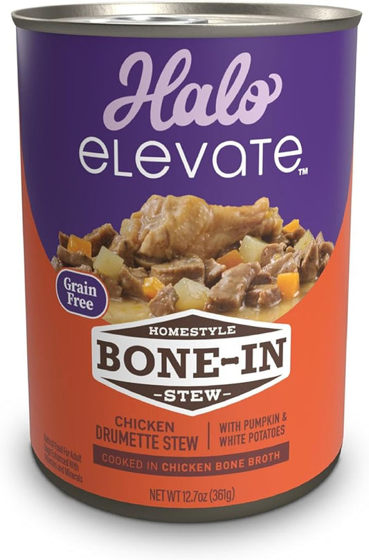 Halo Elevate Wet Dog Food, Grain Free, Homestyle Bone-in Chicken Stew with Pumpkin & White Potatoes, 12.7oz (Pack of 6)