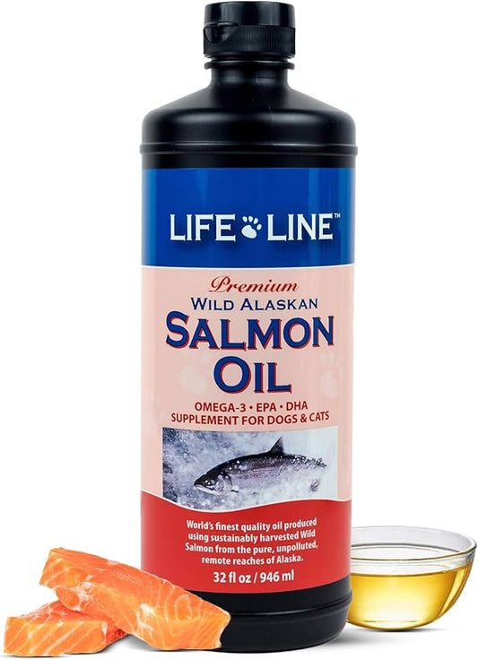 Life Line Pet Nutrition Wild Alaskan Fish Oil Omega-3 Supplement for Skin & Coat – Supports Brain, Eye & Heart Health in Dogs & Cats, 128oz