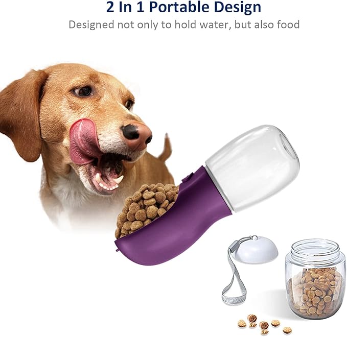WePet Portable Dog Water Bottle with Food Container, 12 OZ + 6 OZ, Leak Proof Puppy Water Dispenser with Drinking Feeder for Pets Outdoor Walking, Hiking, Travel, Food Grade Plastic
