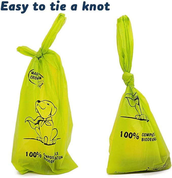 Ley's Compostable Dog Poop Bags, Plant-Based Biodegradable Doggie Waste Bags with Easy Tie Handles, Unscented, Vegetable-Based, Dog Bags Refill Rolls with Dispenser