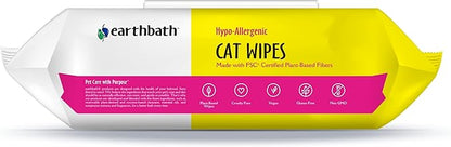earthbath, Hypo-Allergenic Cat Wipes - Fragrance Free Cat Wipes for Paws and Butt, Best Pet Wipes for Cats with Sensitive Skin, Made in USA, Cruelty-Free Cat Cleaning Wipes - 100 Count (2 Pack)