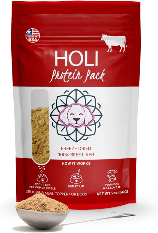 HOLI Beef Liver Dog Food Topper - Single Ingredient, Human-Grade - Freeze Dried Protein and Flavor Enhancer for Picky Dogs – Grain Free – 100% All Natural - 2oz