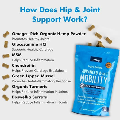 iHeartDogs Hip & Joint Supplement for Dogs - Advanced 8-in-1 Dog Joint Supplement Chews with Glucosamine, Chondroitin, Turmeric, Devil's Claw, Green Lipped Mussel, Hemp, Yucca, Boswellia & MSM - 90 Ct