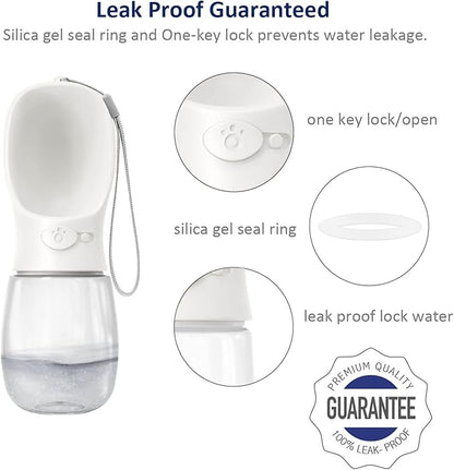 WePet Portable Dog Water Bottle with Food Container, 12 OZ + 6 OZ, Leak Proof Puppy Water Dispenser with Drinking Feeder for Pets Outdoor Walking, Hiking, Travel, Food Grade Plastic