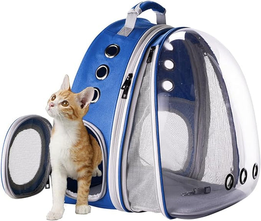 Expandable Cat Backpack Carrier, Fit up to 20 lbs, Space Capsule Astronaut Bubble Window Pet Backpack for Large Cat and Small Puppy (Blue, Front Extension)