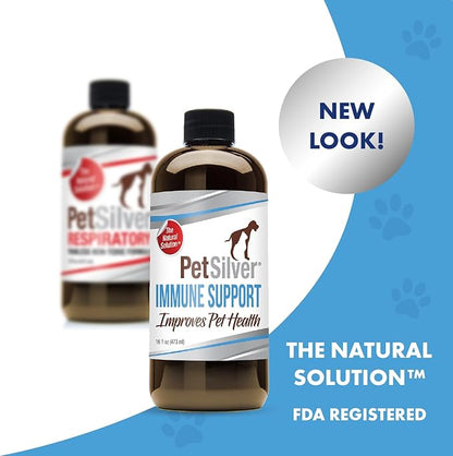 PetSilver Immune Support Supplement, Promotes Respiratory Health in Cats and Dogs, Helps Cough & Allergies, Nebulizer Solution, All Natural Dog Allergy Relief, Patented Chelated Silver, 16 oz
