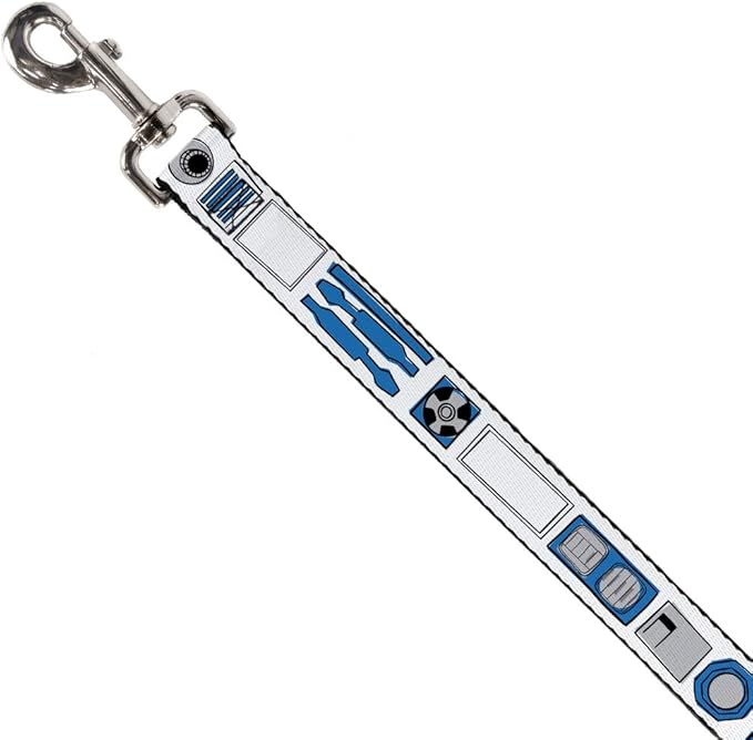 Star Wars Pet Leash, Dog Leash, Star Wars R2D2 Bounding Parts White Black Blue Gray Red, 4 Feet Long 0.5 Inch Wide