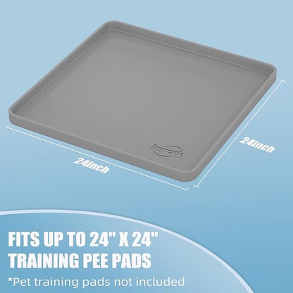 IMMCUTE Pee Pad Holder, Fits Up to 24" x 24" Training Pads, Silicone Non-slip Dog Potty Tray,High Edge Puppy Pad Holder Tray for Easy Cleaning with 8 Holder Clamps, for Puppy Potty Training
