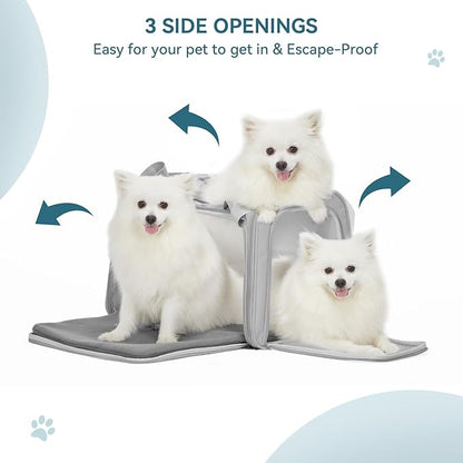 PETSFIT Dog Carrier for Small Dogs, Cat carrier for 2 Cats Under 25 Lbs, Collapsible Travel Puppy Carrier, Pet Carrier with Cozy Extendable Mat (Large, Grey)
