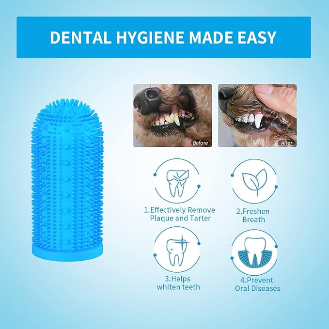 Dog Toothbrush for Dog Teeth Cleaning,4 Pack Dog Tooth Brushing Kit Cat Toothbrush with Full Surround Bristles, Dental Care for Puppies/Cats,Finger Tooth Brush for Medium/Large Dog (Gray)