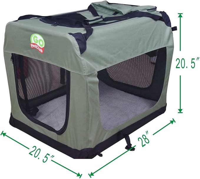 Go Pet Club 28" Soft Collapsible Dog Crate for Dogs, Portable Pet Carrier, Thick Padded Pet Travel Crate for Indoor & Outdoor, Soft Sided Pet Foldable Kennel Cage with Durable Mesh Windows, Sage Green