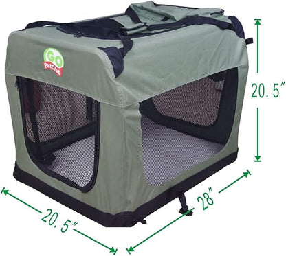 Go Pet Club 28" Soft Collapsible Dog Crate for Dogs, Portable Pet Carrier, Thick Padded Pet Travel Crate for Indoor & Outdoor, Soft Sided Pet Foldable Kennel Cage with Durable Mesh Windows, Sage Green