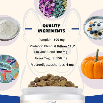 Probiotics for Dogs, Support Gut Health, Diarrhea, Seasonal Allergies, Paw Licking, Digestive Health Enzymes, 90 Pork Chews Allergy & Immune Supplement for Dogs Anal Gland Soft Chew Treats