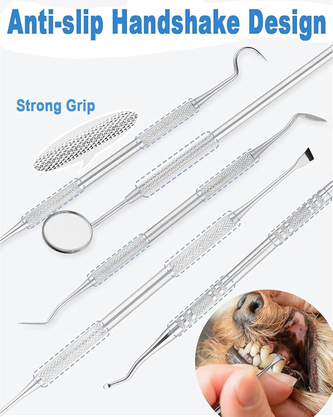 Teeth Cleaning Kit Dog Plaque Tartar Remover Tools Pet Dental Tooth Scaler and Scraper Silicone Finger Toothbrush for Puppy Cats Tooth Pick Stone Remover Dogs Oral Care Hygiene Cleaning Tools (12Pcs)