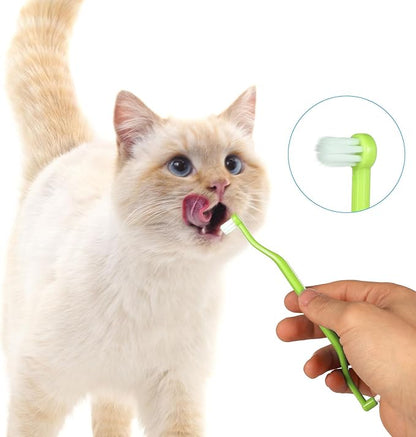 2pcs Dual Sided Cat & Dog Toothbrushes 6.3x0.63in Kitten Puppy Teeth Cleaning Brush Micro Head Pets Kitty Dental Care for Prevent Bad Breath & Plaque Tartar Formation (Pink,Green)