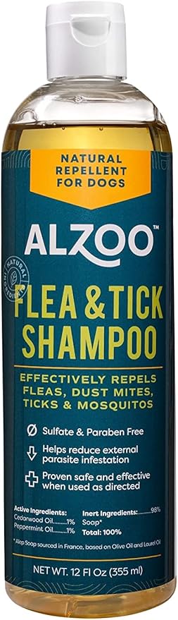 Flea and Tick Repellent Shampoo for Dogs, Effectively Repels Fleas, Ticks & Mosquitos, 100% Plant-Based Active Ingredients, Sulfate & Paraben-Free, 12 Fl. Oz.
