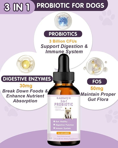 Probiotics for Dog | 60ML Liquid Probiotics for Dogs Support Gut Flora, Digestive Health & Diarrhea| Dog Digestive Enzymes & Prebiotics | Dogs Probiotics Allergies & Itchy Skin Relief | Roast Chicken