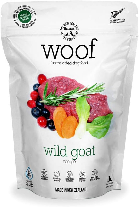 WOOF Freeze Dried Dog Food - Wild Goat Recipe, High Protein, Use as a Complete Diet, Dog Food Topper, Mixer, or as Dog Treats, All Life Stages, 2.2 lb