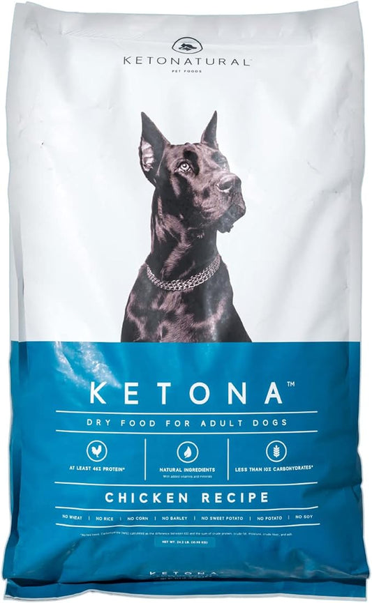 Ketona Chicken Recipe Adult Dry Dog Food, Natural, Low Carb (Only 5%), High Protein (46%), Grain-Free, The Nutrition of a Raw Diet with The Cost and Convenience of a Kibble; 24.2lb