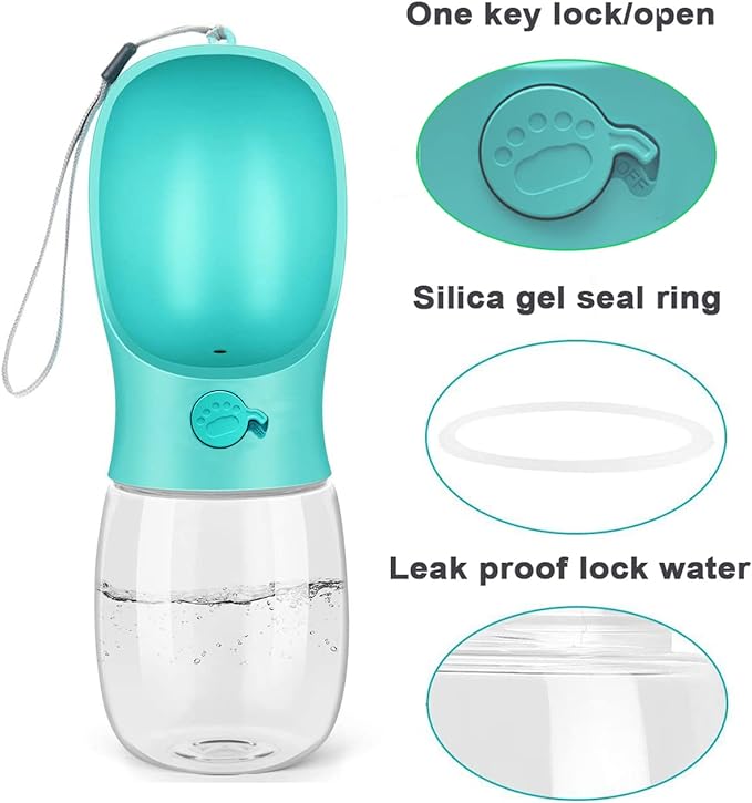 Kalimdor Dog Water Bottle, Leak Proof Portable Puppy Water Dispenser with Drinking Feeder for Pets Outdoor Walking, Hiking, Travel, Food Grade Plastic (12oz Blue)