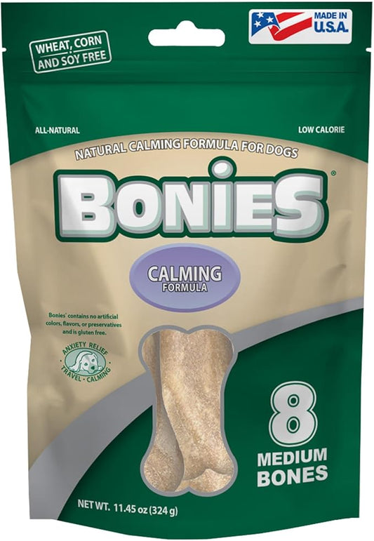 Bonies Natural Calming Formula Dog Treats, Contains Chamomile & Lavender, Help Anxiety, Excessive Barking & Trembling, Chicken Flavor, Medium, 8 Bones