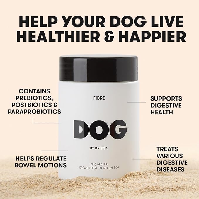 DOG by Dr Lisa - Fibre - Daily Fiber Supplement for Dogs - Supports Bowel Health and Stools - Made with Prebiotics, Postbiotics & Paraprobiotics - Vet-Created - Size 100g / 3.53oz