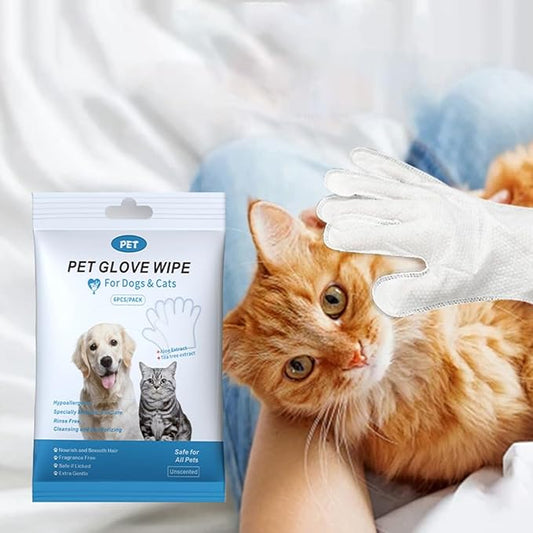 6 PCS Pet Bathing Wipes for Dogs and Cats, Cleaning， Deodorizing Grooming Gloves, Wipes Gloves for Dog and Cat Fur Face, Ear, Eye, Paws Cleaning Wipes Pet Wash Free Gloves