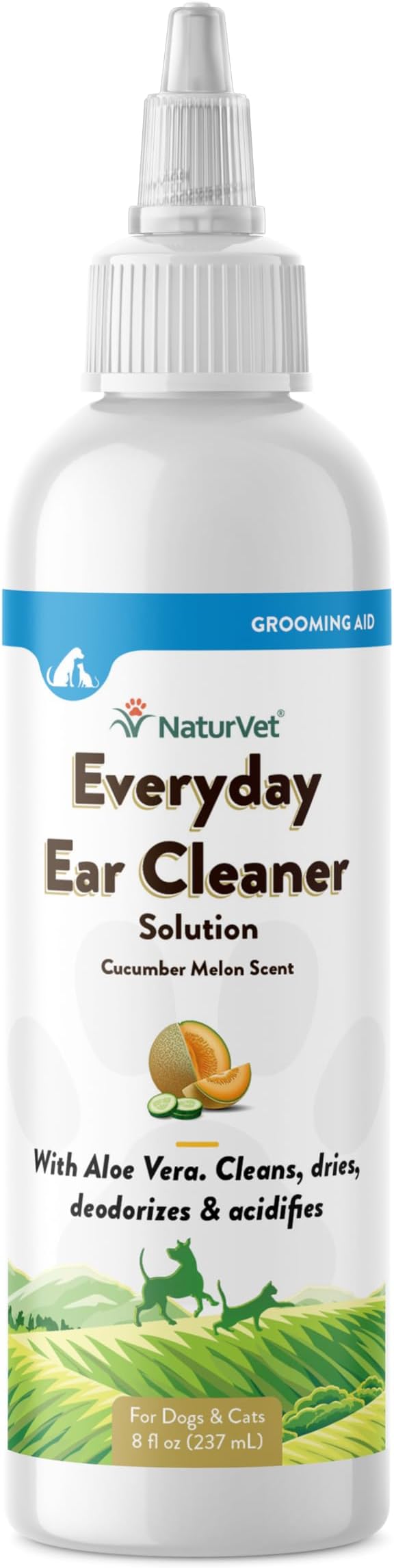 NaturVet Everyday Ear Cleaner Solution with Cucumber Melon Scent for Dogs & Cats 8 oz