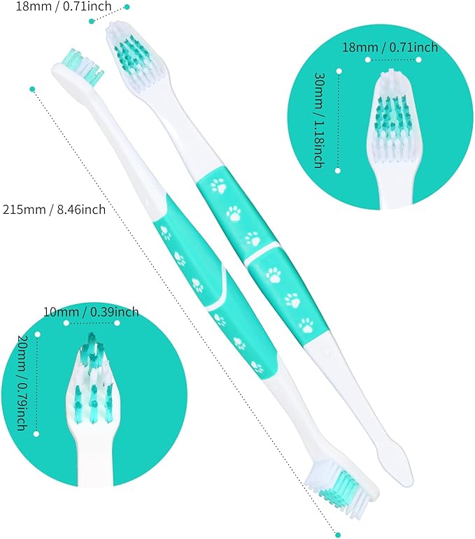 2 PCS Dog Toothbrush, Double Headed Pet Toothbrush with Soft Bristles, Easy Teeth Cleaning, Dog Dental Care for Puppies, Cats and Small Pets, Toothbrush in Bulk Individual Polybag (Mix)