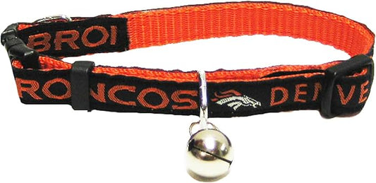 NFL CAT Collar Denver Broncos Satin Cat Collar Football Team Collar for Dogs & Cats. A Shiny & Colorful Cat Collar with Ringing Bell Pendant