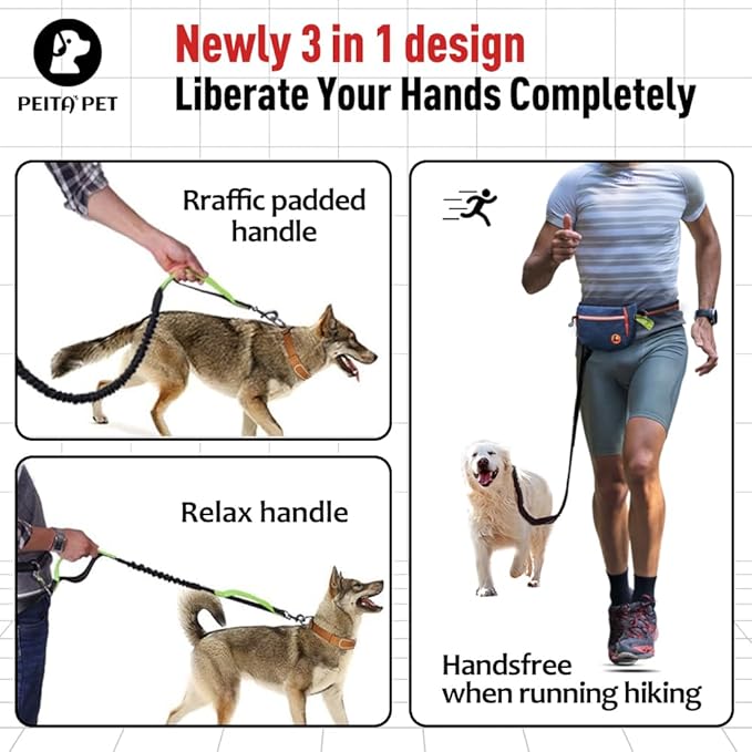 Hands Free Dog Leash Waist Leash for Dog Walking Bungee Leash Dog Running Belt for Small & Medium Dogs, 10-50 lbs Fanny Pack for Walker Hiking Jogging…