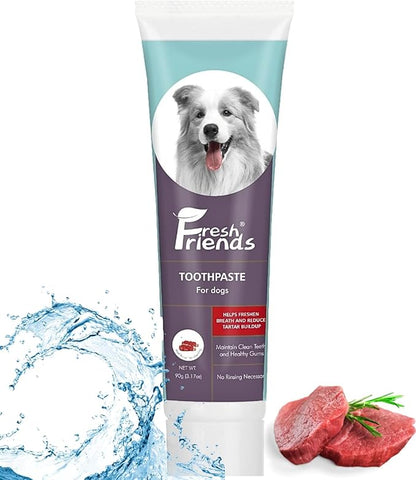 FRESH FRIENDS Enzymatic Toothpaste for Dogs | Puppy Toothpaste | Gum Toothpaste | Improves Gum Health | Eliminates Bad Breath, Dog Toothpaste Tartar Remover & Plaque Remover | Dog Dental Care (Beef)