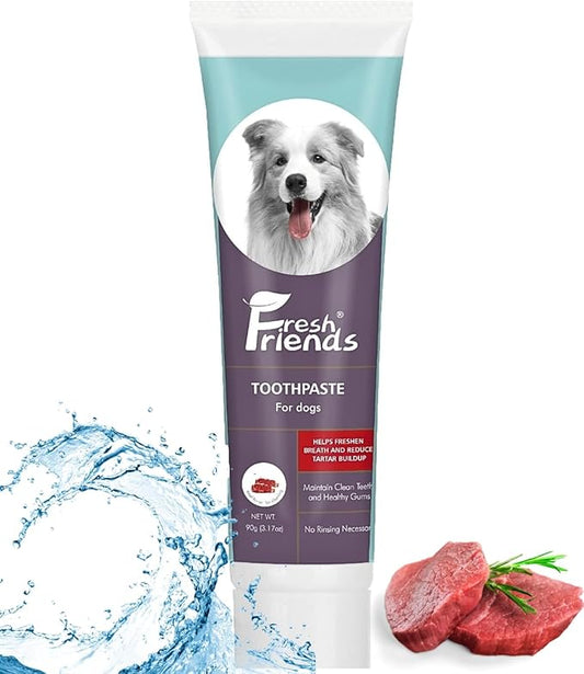 FRESH FRIENDS Enzymatic Toothpaste for Dogs | Puppy Toothpaste | Gum Toothpaste | Improves Gum Health | Eliminates Bad Breath, Dog Toothpaste Tartar Remover & Plaque Remover | Dog Dental Care (Beef)