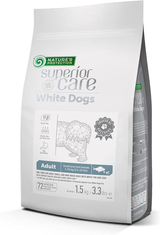 Nature's Protection Superior Care White Dogs Grain-Free Dry Food for Adult Small and Mini Breeds Light Coated Dogs, White Fish 3.3lb.