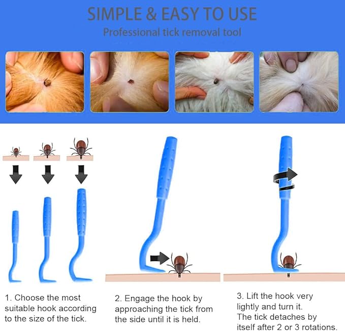 Tick Remover Tool Set(Blue),Remover Flea Combs,Tweezers,Painlessly Tick for Dogs Cats and Humans Pets(5 Pieces)