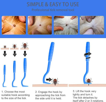 Tick Remover Tool Set(Blue),Remover Flea Combs,Tweezers,Painlessly Tick for Dogs Cats and Humans Pets(5 Pieces)