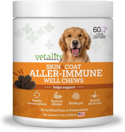 Well Chews | Soft Chew Supplements for Dogs | 60 Count | Made in USA (Skin + Coat)