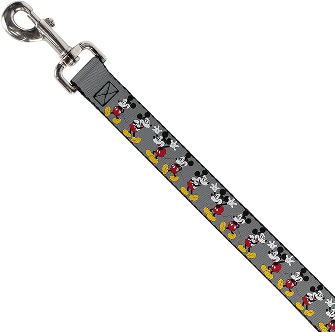 Buckle-Down Pet Leash - Mickey Mouse w/Glasses Poses Gray - 6 Feet Long - 1/2" Wide