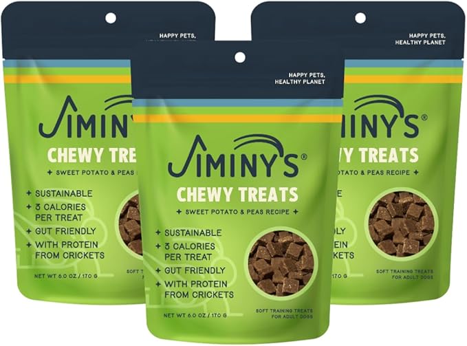 Jiminy's Chewy Cricket Dog Training Treats, Hypoallergenic, 6oz, Sweet Potato & Pea (Pack of 3)