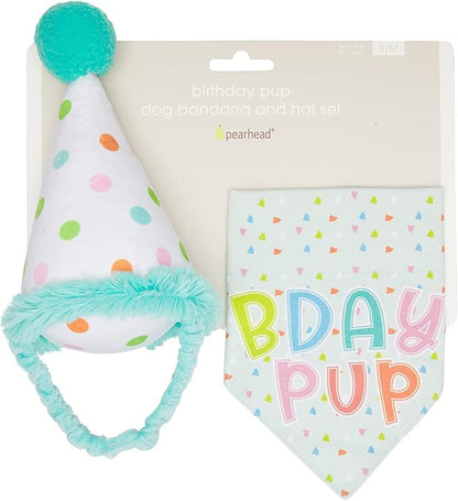 Pearhead Birthday Pup S/M Bandana Hat Set, Pet Birthday Gift, Dog Birthday Party Accessories, Party Hat and Bandana for Dogs, Pet Owner Must Have Accessories, Small/Medium