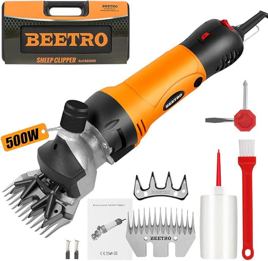 BEETRO 500W, Electric Professional Sheep Shears, Animal Grooming Clippers for Sheep Alpacas Goats and More, 6 Speeds Heavy Duty Farm Livestock Haircut, with an Extra Set of Shearing Blades